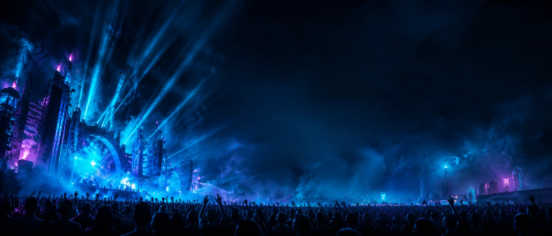 AirdrUpz festival stage illuminated by cyan and magenta light